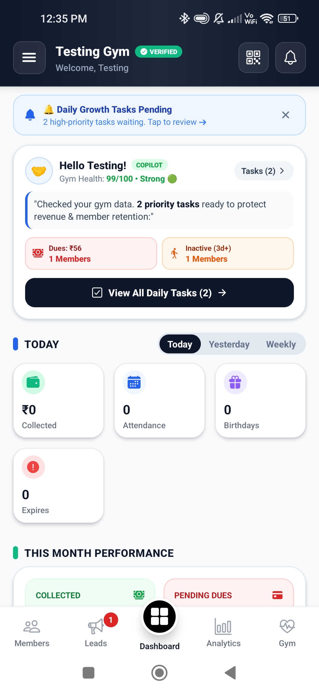 ZymGoo Member App - Home Screen